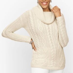 NWT Talbots Metallic Cable Knit Cowlneck Sweater in Cream Size XL